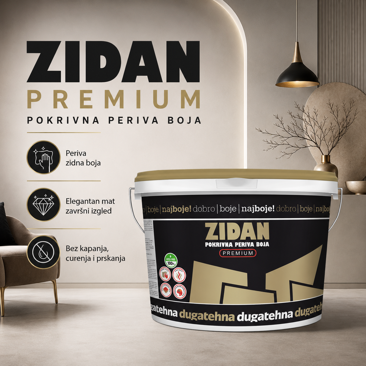 Periva zidna boja Zidan Premium izrazita bjelina za unustrasnje zidove
